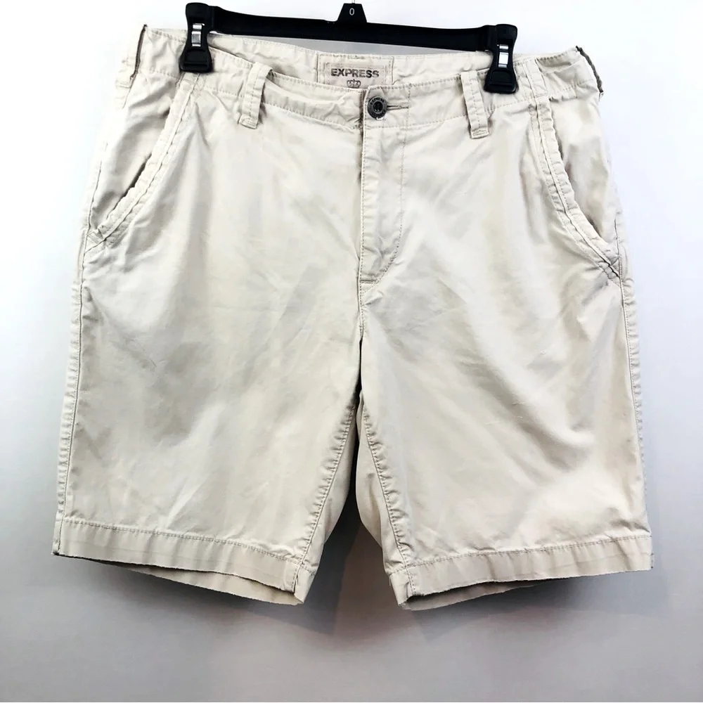 Express Mens Tan Flat Front Shorts